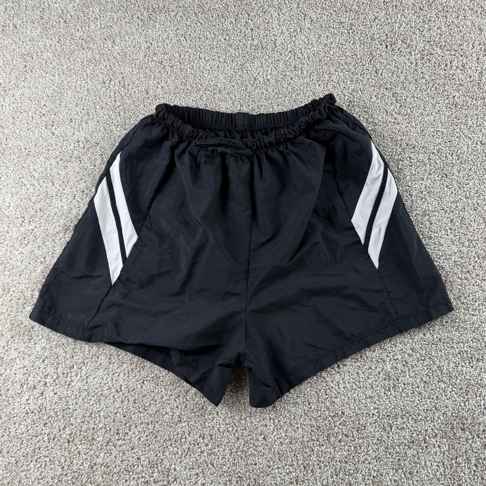 Vintage Inches Off Swim Shorts Womens Medium Black Striped Drawstring Trunks
